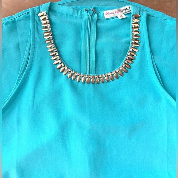 A’GACI Sleeveless Top Blouse with Rhinestone and Silver Embellishments - Picture 6 of 7